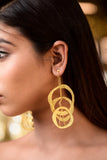 RAW TEXTURED DANGLING DISCS 18K GOLD PLATED FASHION EARRING