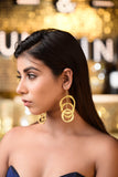 RAW TEXTURED DANGLING DISCS 18K GOLD PLATED FASHION EARRING