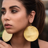 RETRO CHIC TEXTURED ROUND DISK 18K GOLD PLATED FISH HOOK EARRING