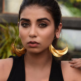 FLORAL CRECENT 18K GOLD PLATED FASHION LARGE HOOP EARRING