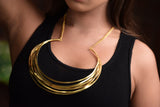 SMOOTH SURFACE WIRE CRESENT PENDANT 18K GOLD PLATED FASHION NECKLACE