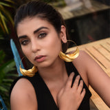 FLORAL CRECENT 18K GOLD PLATED FASHION LARGE HOOP EARRING