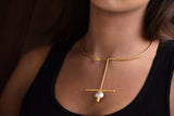 RAW MATT FINISH ART DECO TOGGLE 18K GOLD PLATED FASHION NECKLACE