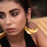 FLORAL CRECENT 18K GOLD PLATED FASHION LARGE HOOP EARRING