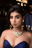 RAW MATT FINISH PETAL CHOKER EARRING 18K GOLD PLATED FASHION NECKLACE SET