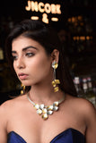 RAW MATT FINISH PETAL CHOKER EARRING 18K GOLD PLATED FASHION NECKLACE SET