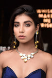 RAW MATT FINISH PETAL CHOKER EARRING 18K GOLD PLATED FASHION NECKLACE SET