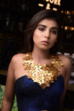 HAMMERED FINISH FLORAL CASCADE18K GOLD PLATED FASHION NECKLACE