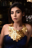 HAMMERED FINISH FLORAL CASCADE18K GOLD PLATED FASHION NECKLACE