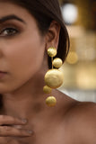 SAND TEXTURE ROUND DISC WATERFALL 18K GOLD PLATED FASHION DANGLER EARRING