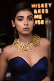 TEXTURED FINISH IRREGULAR FLAT RING CHOKER 18K GOLD PLATED FASHION NECKLACE