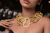 TEXTURED FINISH IRREGULAR FLAT RING CHOKER 18K GOLD PLATED FASHION NECKLACE