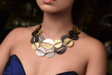 TEXTURED FINISH HALF AND HALF ABSTRACT MOTIF FASHION NECKLACE