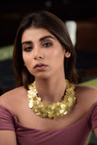 HAMMERED FINISH FLOWER PETAL18K GOLD PLATED FASHION NECKLACE