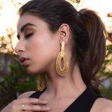 CELTIC OVAL 18 K GOLD PLATED DIMPLE TEXTURED FASHION DANGLER EARRING