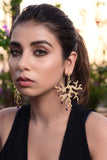 HAMMER TEXTURE TREE OF LIFE 18K GOLD PLATED DANGLER EARRING