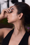 EXUBERANT STYLISH TWISTED WIRE TEXTURED OPEN HOOP 18 K GOLD PLATED EARRING