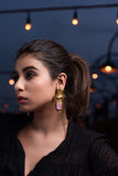 INDO WESTERN WITH A POP OF PINK AND WHITE STONE BLENDED 18K GOLD PLATED GOLD DANGLER EARRING