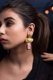 INDO WESTERN WITH A POP OF PINK AND WHITE STONE BLENDED 18K GOLD PLATED GOLD DANGLER EARRING