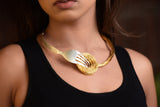 GLOSSY FINISH ORIENTAL FORK AND NOODLE 18K GOLD PLATED FASHION NECKLACE