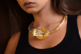 GLOSSY FINISH ORIENTAL FORK AND NOODLE 18K GOLD PLATED FASHION NECKLACE