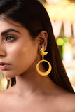 MATT FINISH GEOMETRIC SWING 18K GOLD PLATED FASHION EARRING