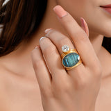 ZARAA  Bold Statement Ring in Labradorite with Gold Plating in Brass