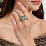 ZARAA  Bold Statement Ring in Labradorite with Gold Plating in Brass