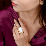 SARA Aquatic Shell Pearl Ring with Textured Gold Plating in Brass