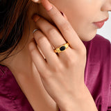 THEA Dainty Ring in Black Onyx with Gold Plating in Brass