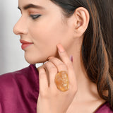 MYRA Statement Ring in Citrine with Gold Plating in Brass