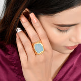 LONA Spectacular Turquoise Ring  with Textured Gold Plating in Brass