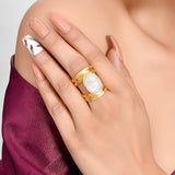 RIA Exquisite Rainbow Moonstone Ring  with Gold Plating in Brass