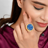 AURA Bold Contemporary Ring with Titanium Druzy with Gold Plating in Brass