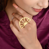 ANNIS Hemisphere Designer Ring  with Textured Gold Plating in Brass