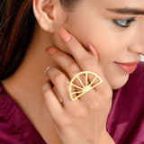 ANNIS Hemisphere Designer Ring  with Textured Gold Plating in Brass