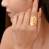 MELIA Designer Ring  with Textured Gold Plating in Brass