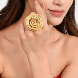 ROSETTE Contemporary Ring with a Wired Rose and Gold Plating in Brass