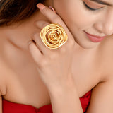 ROSETTE Contemporary Ring with a Wired Rose and Gold Plating in Brass