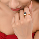 SOPHIA Gold Plated Minimalistic Ring in a Modern Design with Natural Tourmaline gemstone in Brass